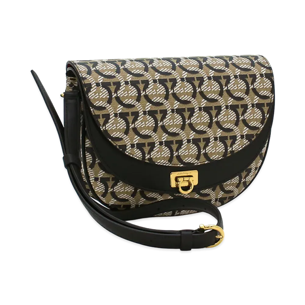 Salvatore Ferragamo Women's Shoulder Bag "Gancini Sand/Nero"