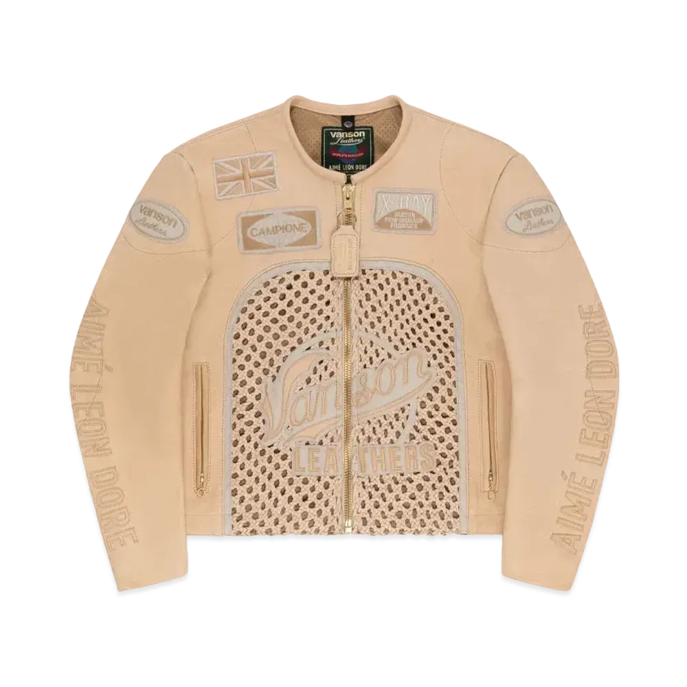 Aime Leon Dore Vanson Raffia Leather Jacket "Beige"