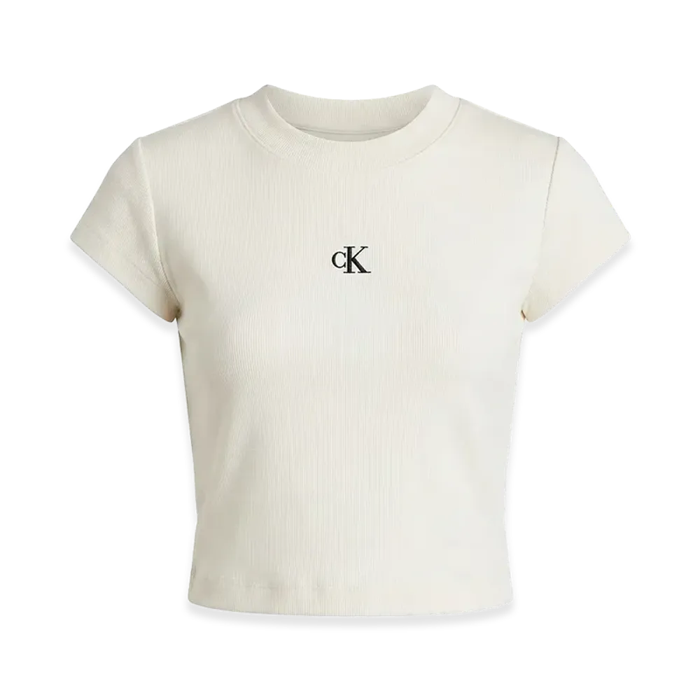 Calvin Klein Women's CK Logo Ribbed Baby T-Shirt "White"
