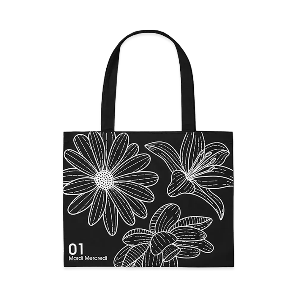 Mardi Mercredi Canvas Bag Triple Flower "Black/White"