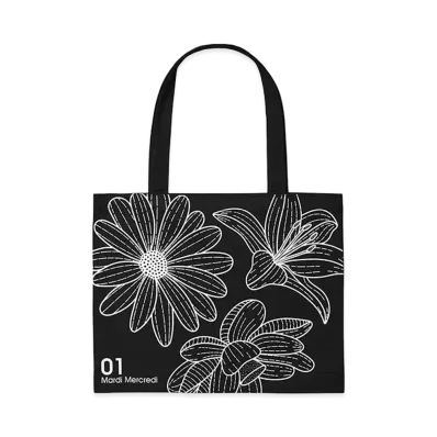 Mardi Mercredi Canvas Bag Triple Flower "Black/White"