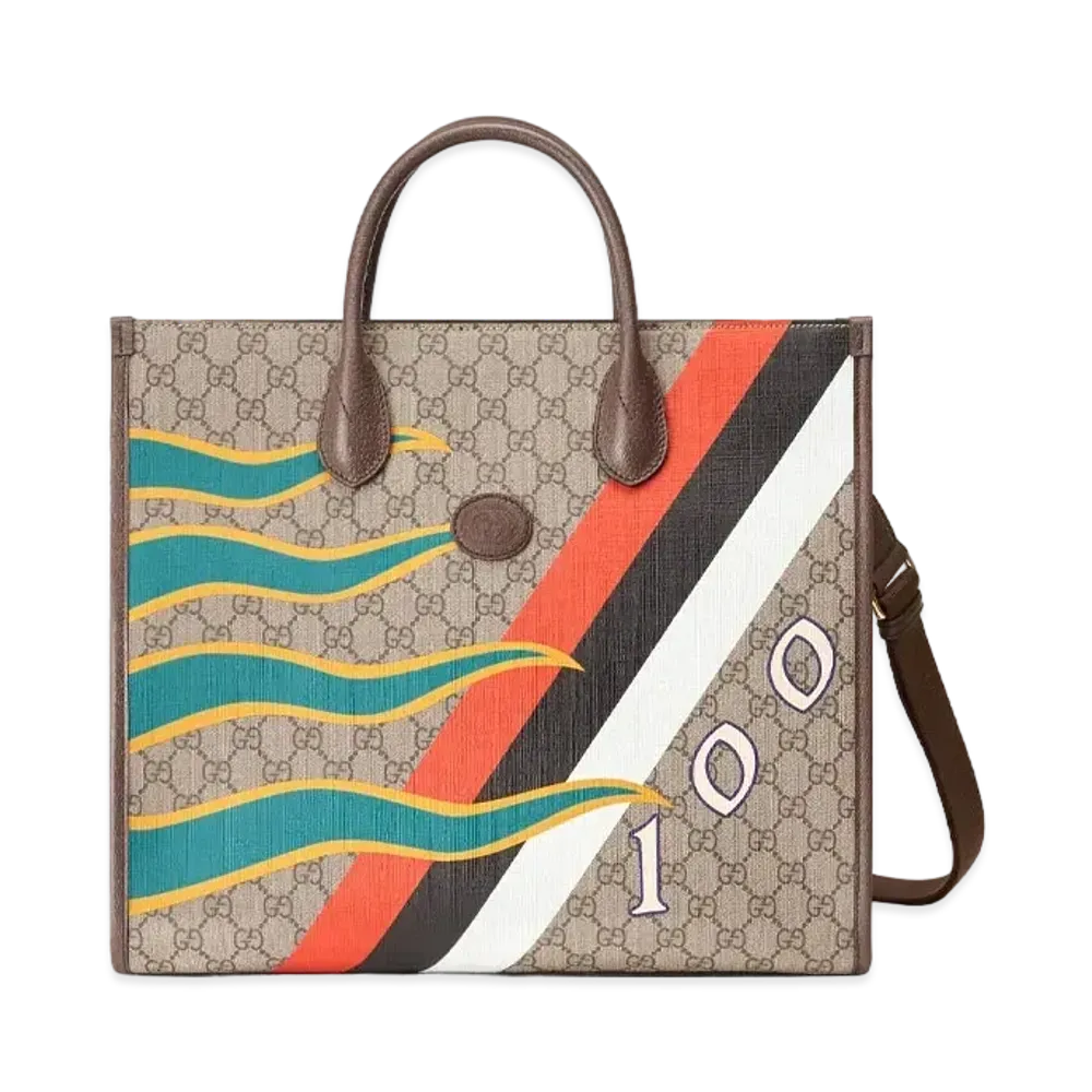 GUCCI Geometric Print Medium Tote Bag "Beige/Ebony"