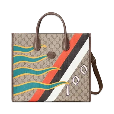 GUCCI Geometric Print Medium Tote Bag "Beige/Ebony"
