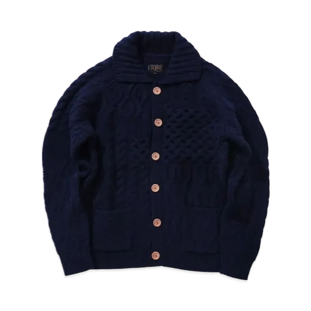 BEAMS Cardigan Alan Patchwork "Navy"