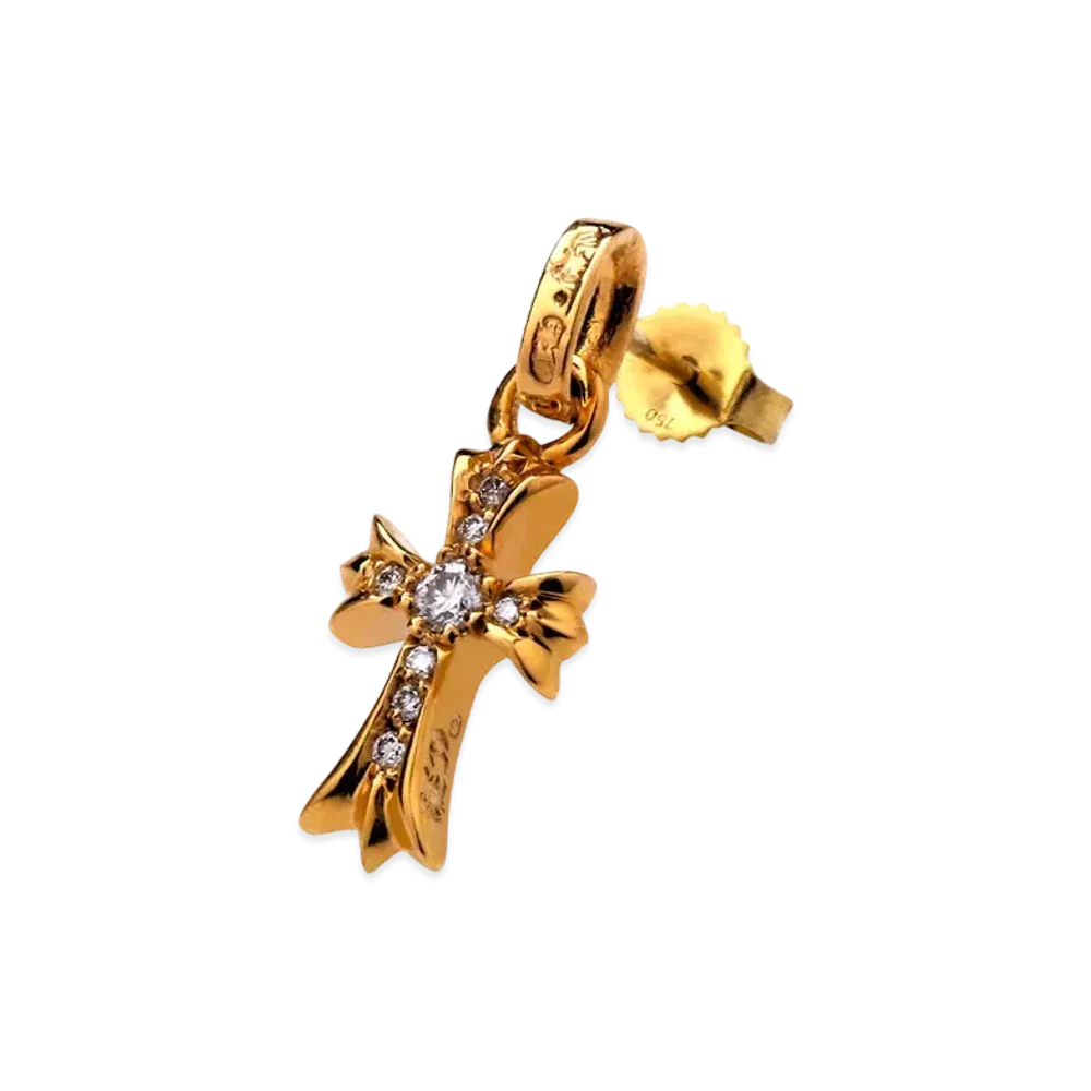 Chrome Hearts 22K CH Cross Baby Fat Earrings w/ Diamond Pave (CH Specification) "Gold"