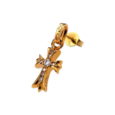 Chrome Hearts 22K CH Cross Baby Fat Earrings w/ Diamond Pave (CH Specification) "Gold"
