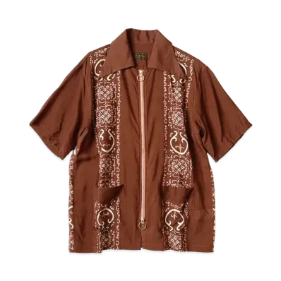 KAPITAL Silk Rayon Habananaja Drizzle Cuba Shirt "Light Brown"