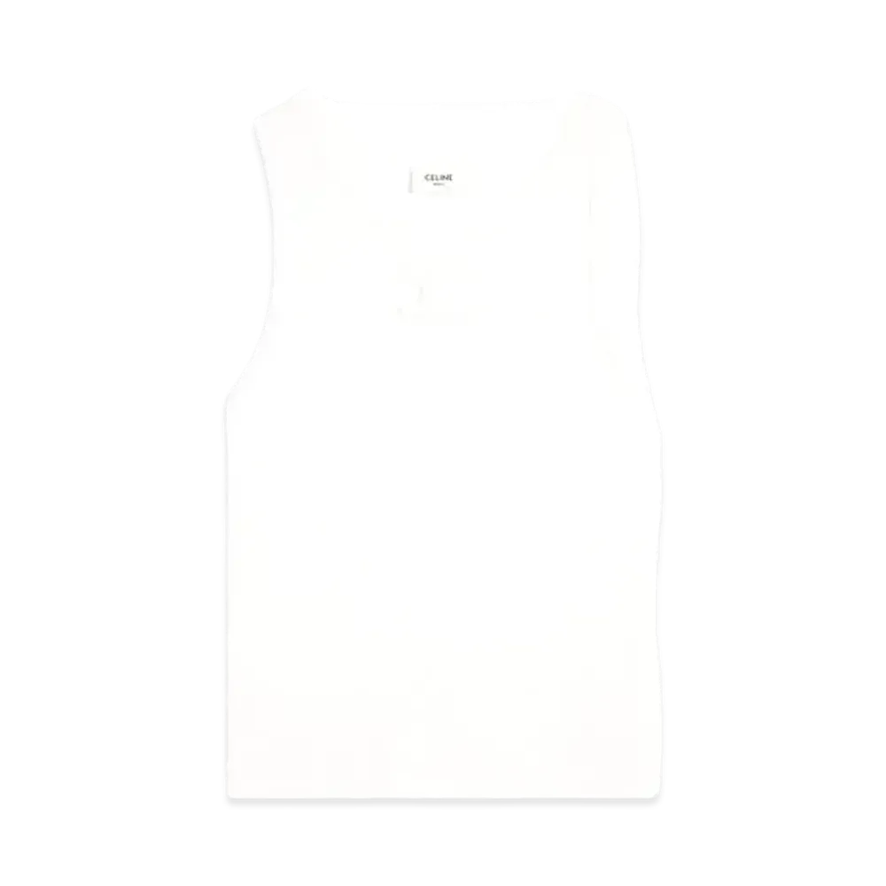 CELINE Triomphe Tank Top In Ribbed Silk Jersey "Off White"