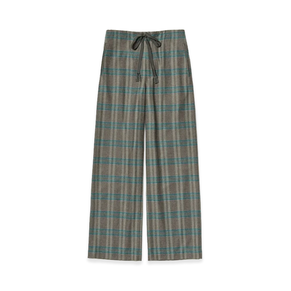 AURALEE Women's Wool Fulling Flannel Drawstring Pants "Top Brown Green Check"