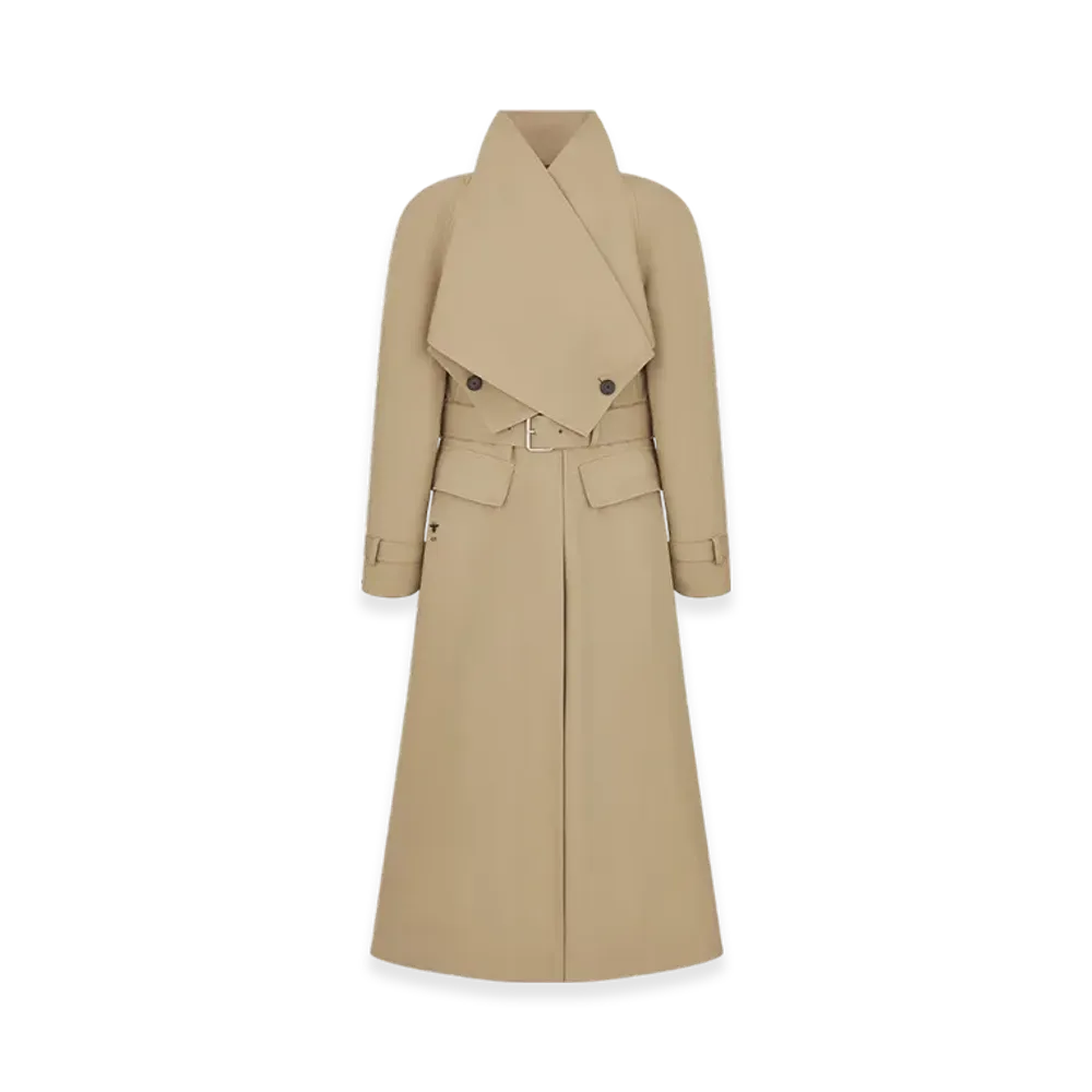 Dior Women's Belted Trench Coat with Criss Cross Collar Gabardine "Beige"