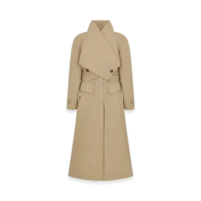 Dior Women's Belted Trench Coat with Criss Cross Collar Gabardine "Beige"
