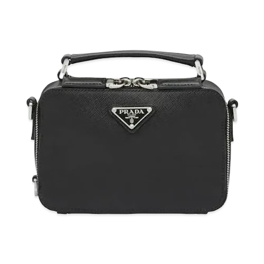 PRADA Brique Saffiano Leather Cross-Body Bag "Black"