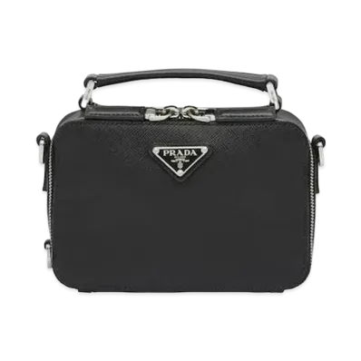 PRADA Brique Saffiano Leather Cross-Body Bag "Black"