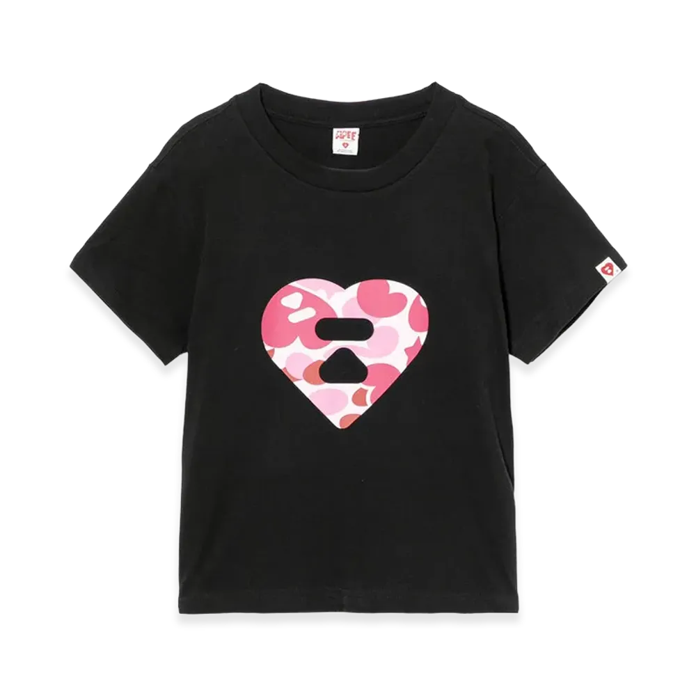 A BATHING APE Women's Camo Heart Printed Tee #2 "Black"