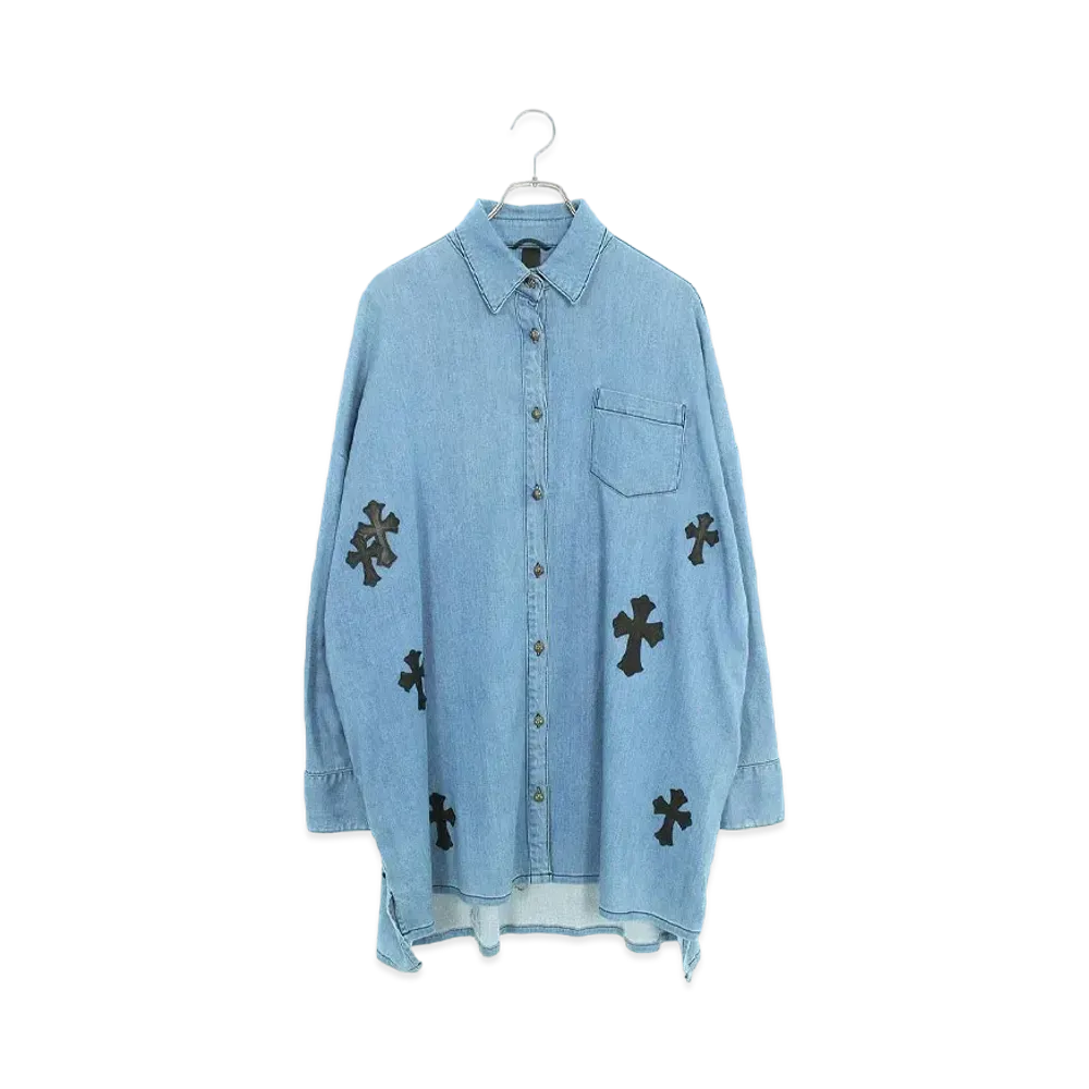 Chrome Hearts Mahal Kita Sleeve Cross Patch Cross Button Denim L/S Shirt "Indigo"