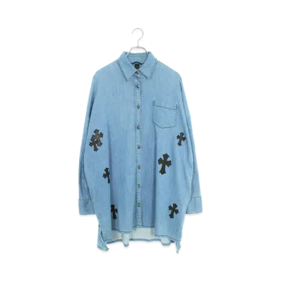 Chrome Hearts Mahal Kita Sleeve Cross Patch Cross Button Denim L/S Shirt "Indigo"