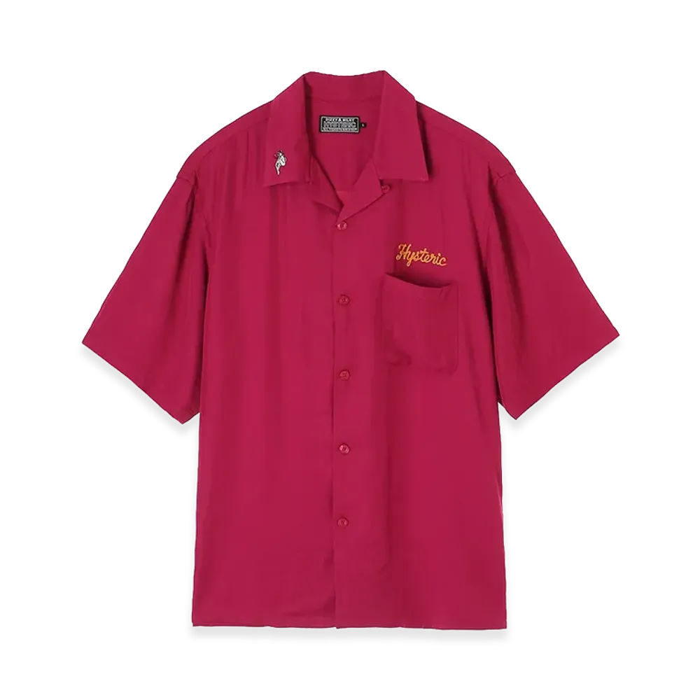 HYSTERIC GLAMOUR Super Fuzz Garage Embroidered Bowling Shirt "Pink"