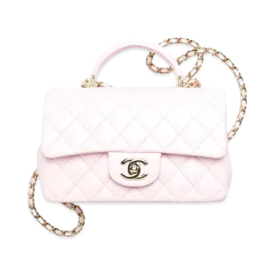 CHANEL Top Handle Mini Flap Bag Lambskin "Pink"
