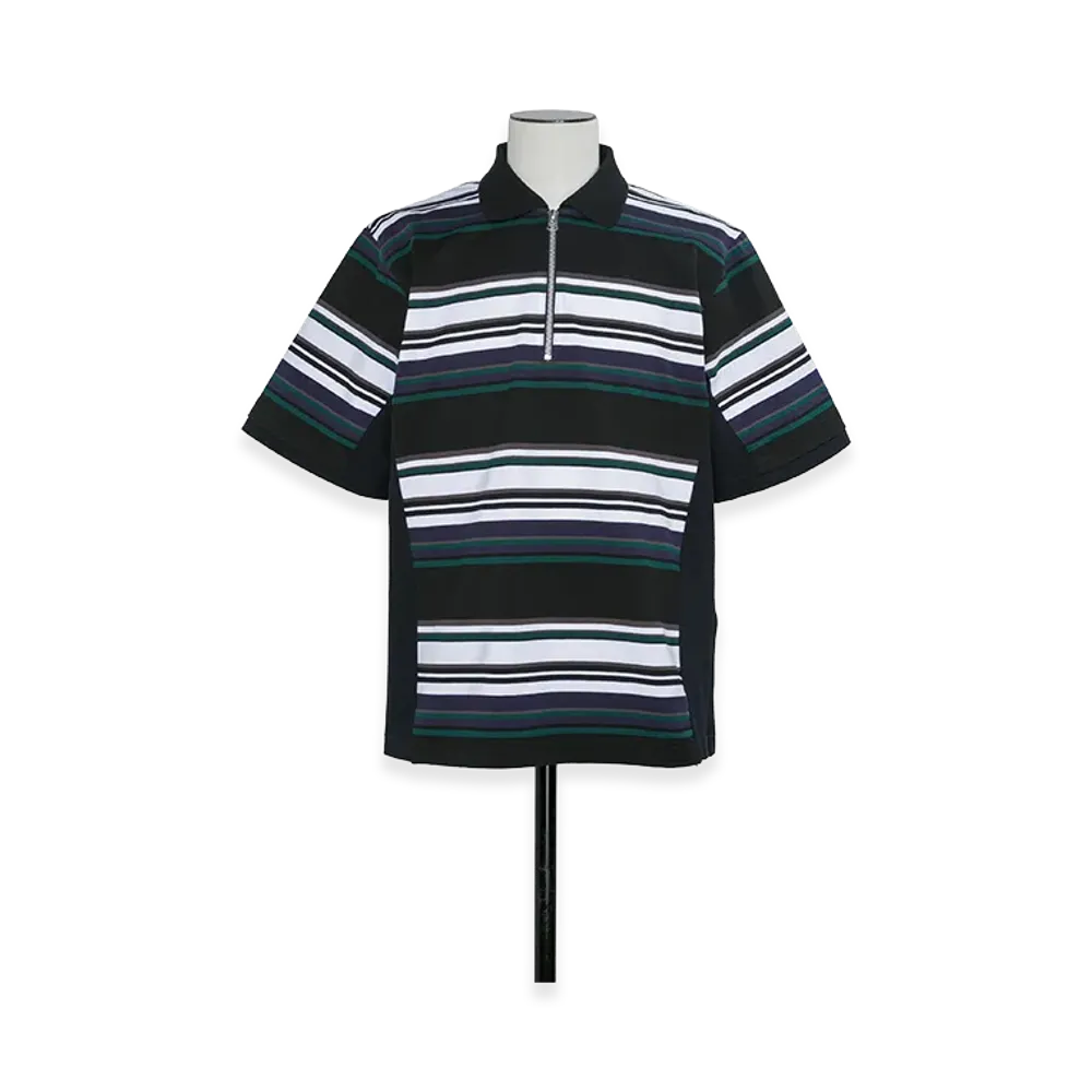 sacai Stripe Cotton Jersey Polo Shirt "Black"