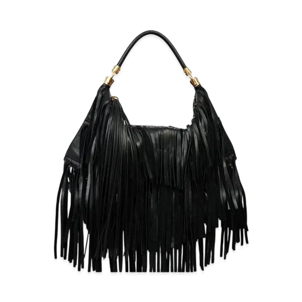 Chloe Foulard Shoulder Bag In Fringed Leather "Black"