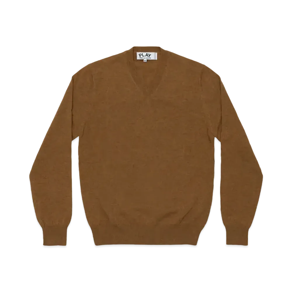 PLAY COMME des GARCONS Top Dyed Carded Lambswool V Neck Sweater Mens "Brown"