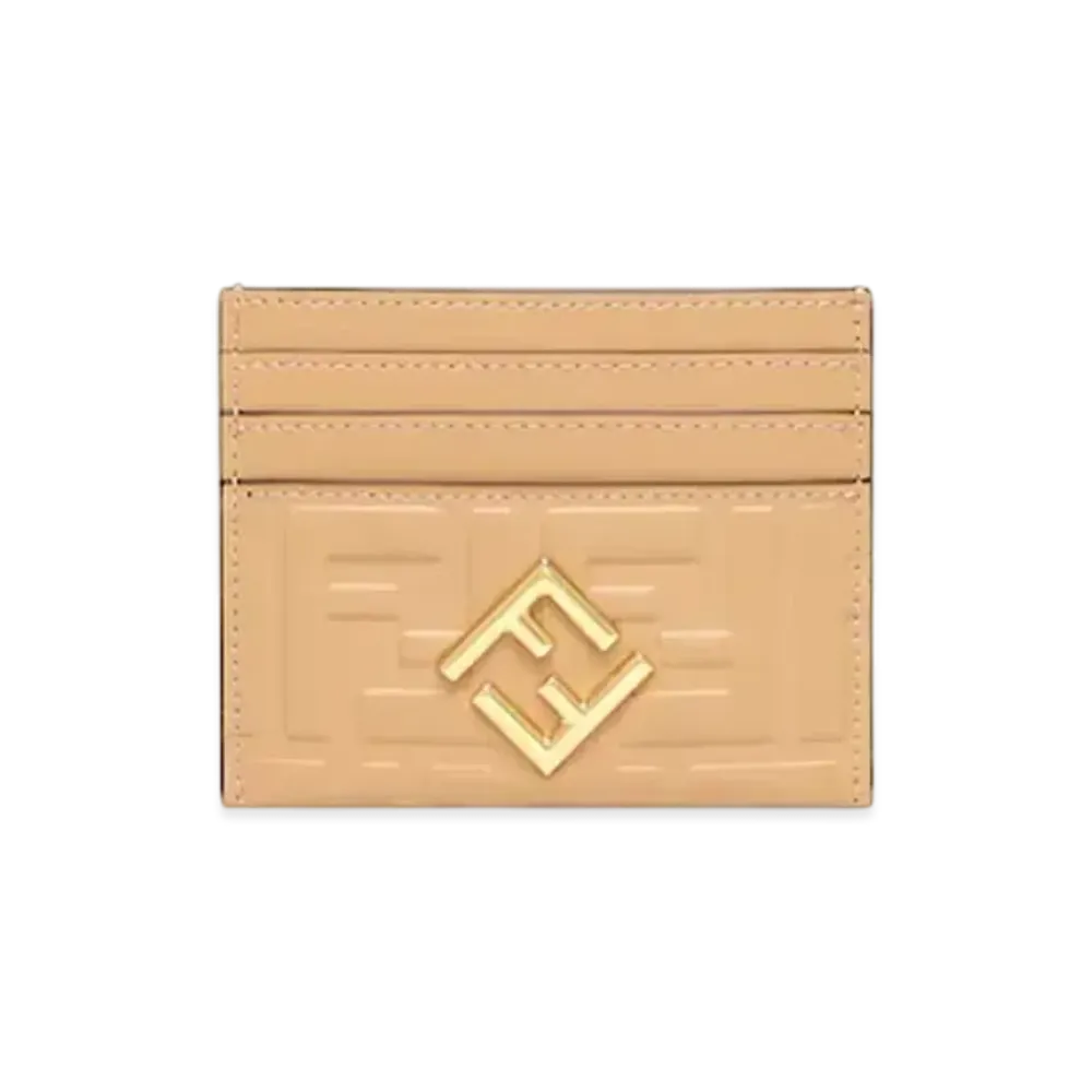 FENDI FF Diamonds Card Case FF Leather Flat Card Holder "Brown"