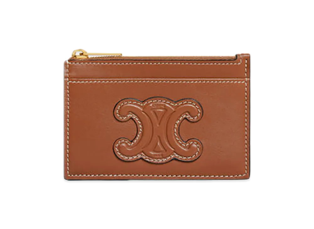 CELINE Women's Cuir Triomphe Zipped Card Holder "Tan"
