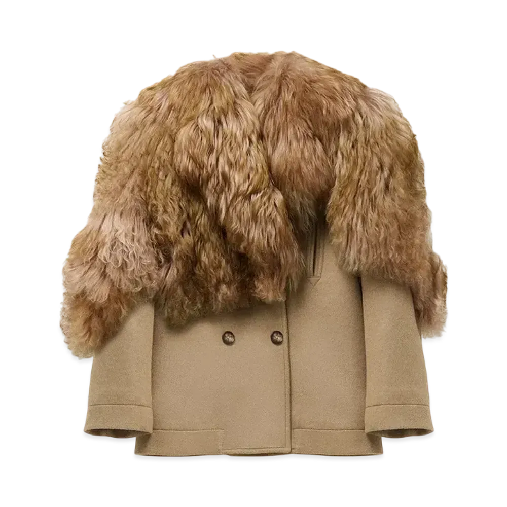 Alexander McQUEEN Shearling Stole Wool Peacoat "Camel"