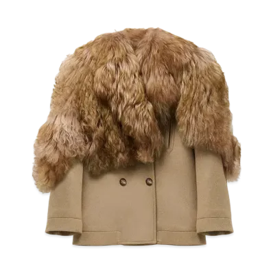 Alexander McQUEEN Shearling Stole Wool Peacoat "Camel"