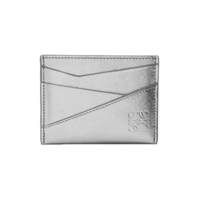LOEWE Puzzle Plain Card Holder Metallic Calf "Silver/Pearl Gray"