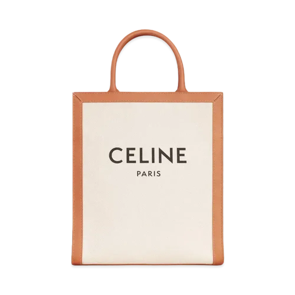 CELINE Small Vertical Cabas CELINE in Canvas with CELINE Print and Calfskin "Natural/Tan"