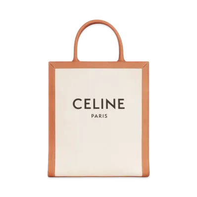 CELINE Small Vertical Cabas CELINE in Canvas with CELINE Print and Calfskin "Natural/Tan"