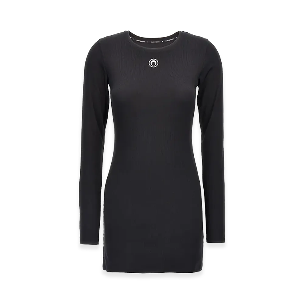 Marine Serre Women's Moon Mini Ribbed Cotton Dress "Black"