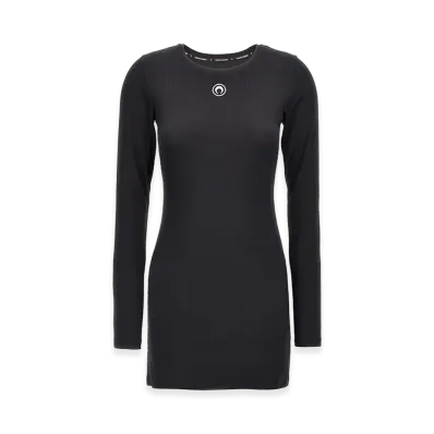 Marine Serre Women's Moon Mini Ribbed Cotton Dress "Black"
