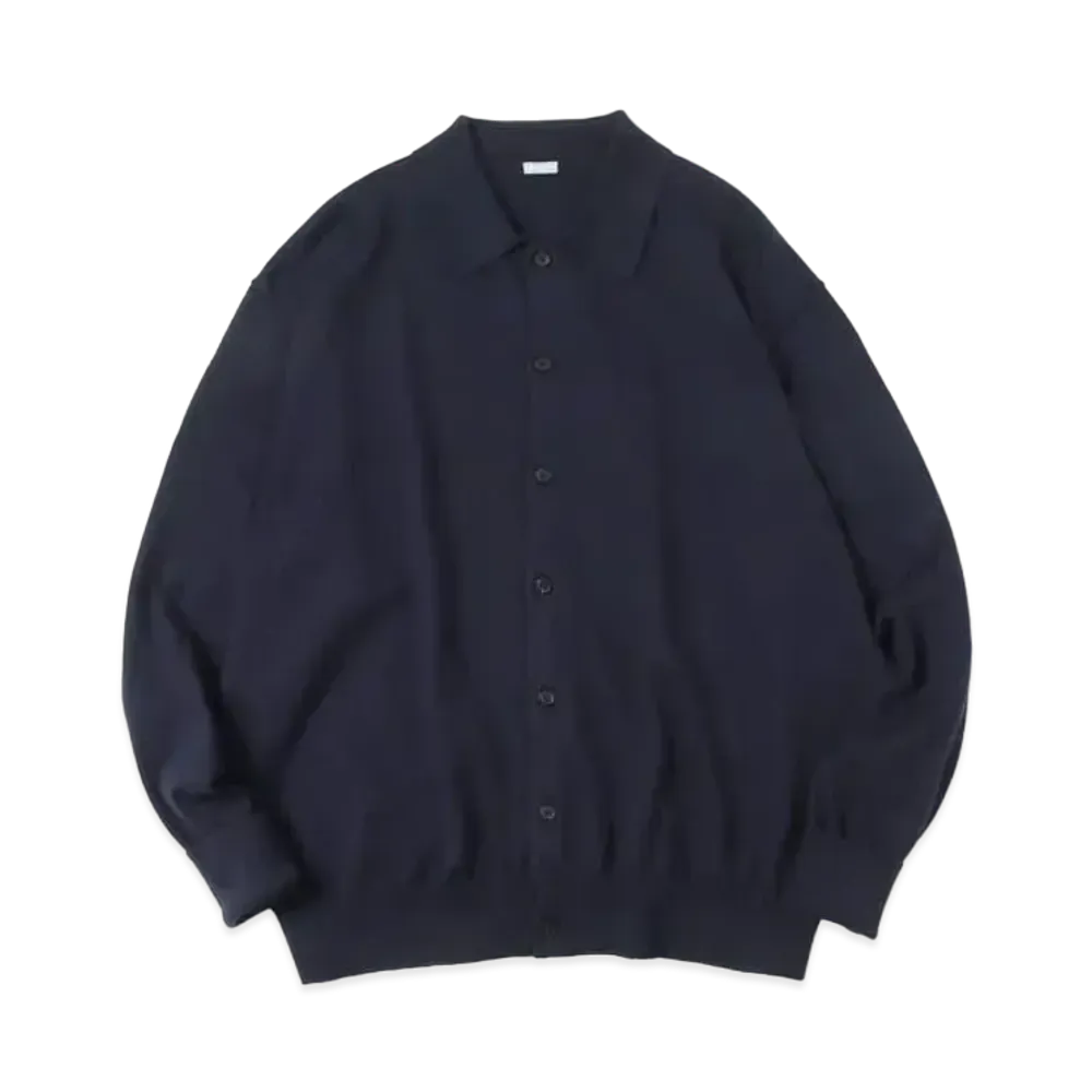 A.PRESSE Cotton Knit Polo Collar Cardigan "Navy"