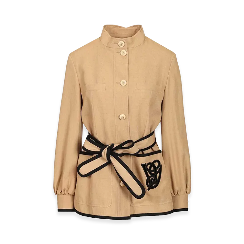 Valentino Women's Embroidered Twill Jacket With Belt "Beige"