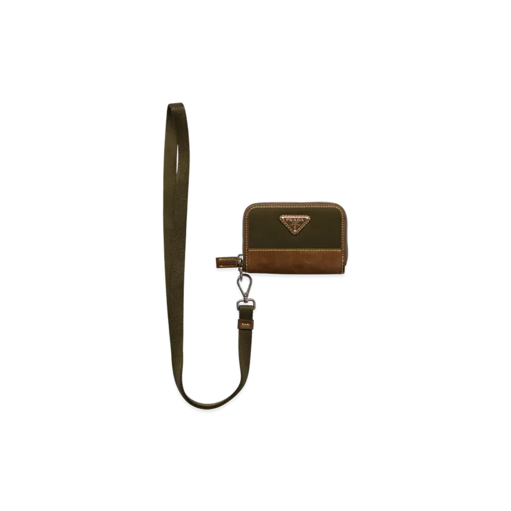 PRADA Re-Nylon and Leather Coin Purse "Khaki Green/Dark Brown"