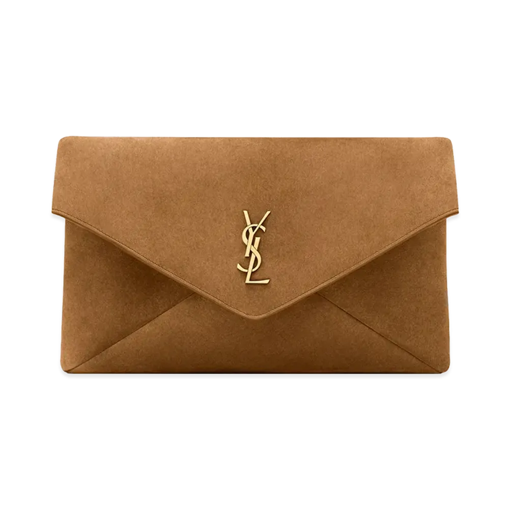 Saint Laurent Women's Large Cassandre Envelope Clutch In Suede "Brown"