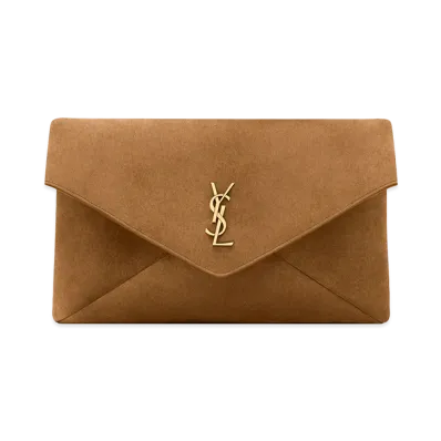 Saint Laurent Women's Large Cassandre Envelope Clutch In Suede "Brown"