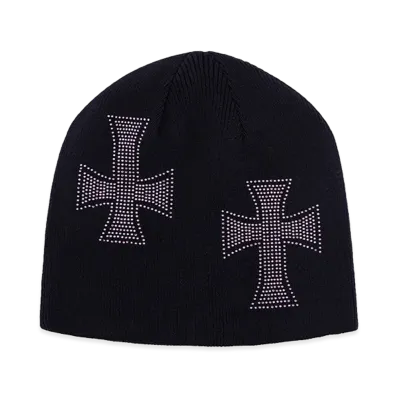 Unknown London Cross Rhinestone Beanie "Black/Pink "