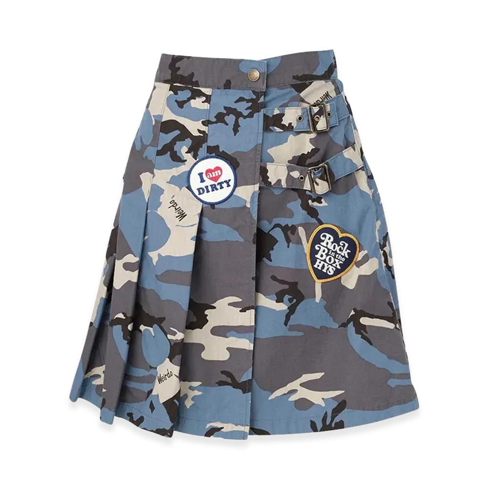 HYSTERIC GLAMOUR Women's Military Pleated Wrap Skirt "Blue"