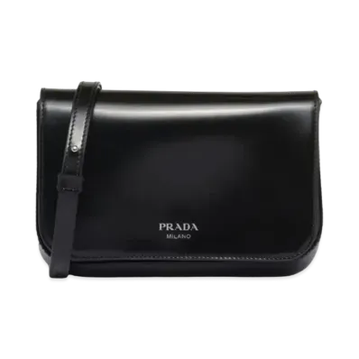 PRADA Brushed Leather Mini Bag Shoulder Strap "Black"