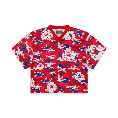 DENIM TEARS Camo Cotton Wreath Mesh Football Top "Red"