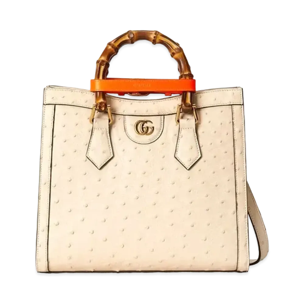 GUCCI Diana Small Ostrich Tote Bag "Ivory"