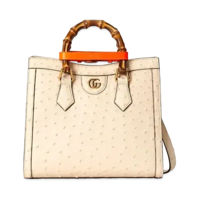 GUCCI Diana Small Ostrich Tote Bag "Ivory"