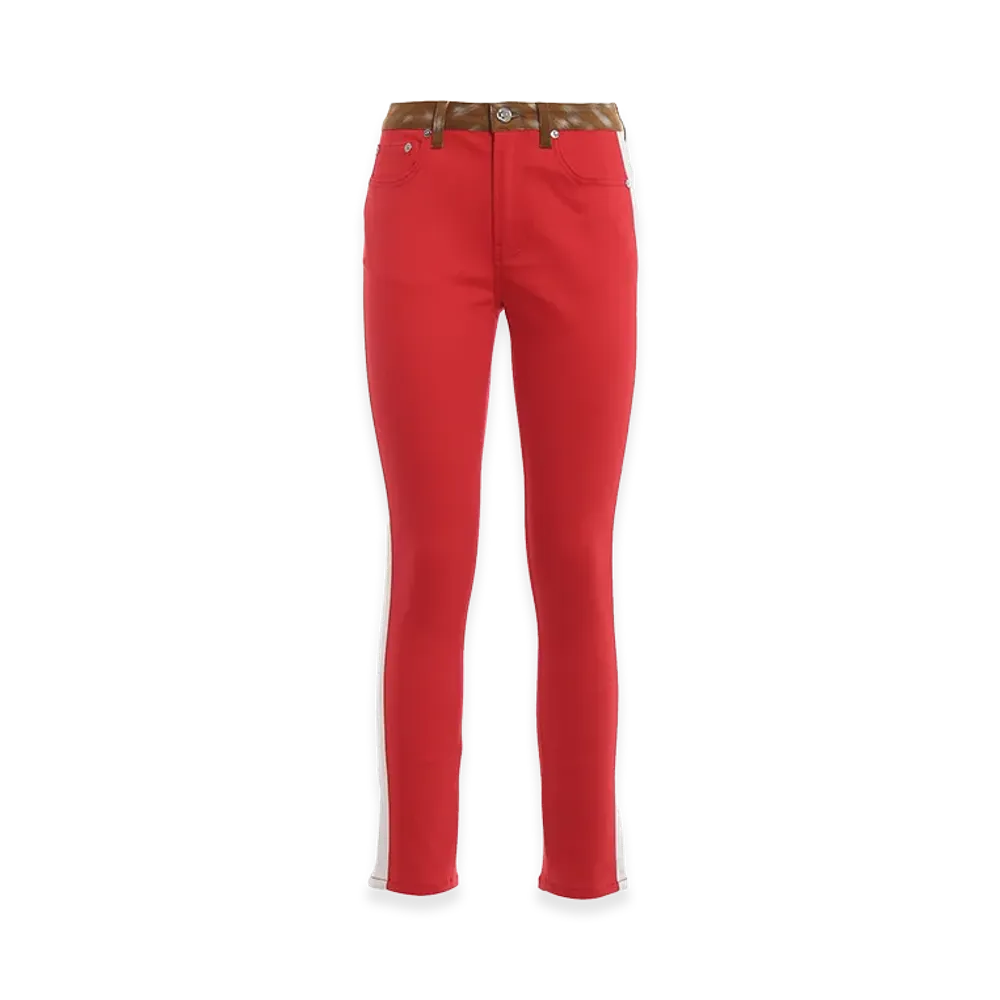 Burberry Women's Calf Hair Print Two-Tone Slim Fit Pants "Red"