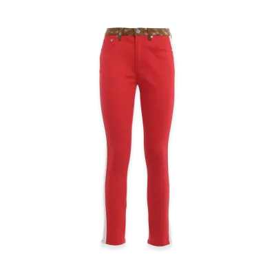 Burberry Women's Calf Hair Print Two-Tone Slim Fit Pants "Red"
