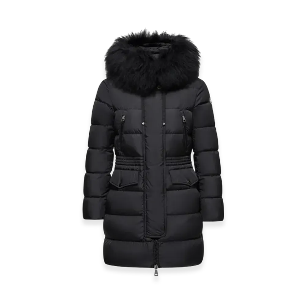 MONCLER Aphroti Hooded Shearling-Trimmed Long Down Jacket "Black"
