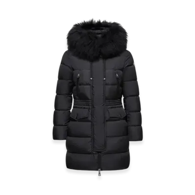 MONCLER Aphroti Hooded Shearling-Trimmed Long Down Jacket "Black"