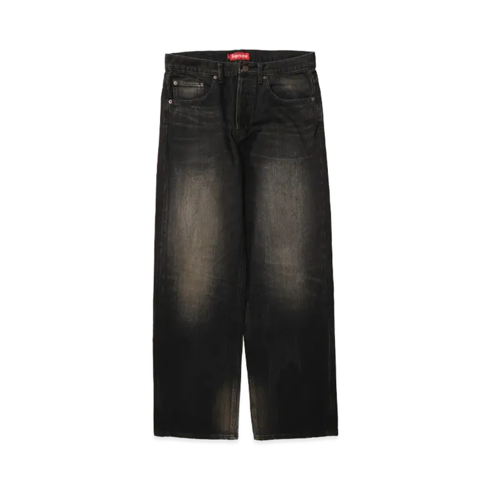 Supreme Distressed Loose Fit Selvedge Jean (25FW) "Washed Black"